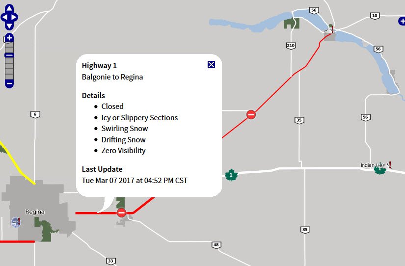 SKGovHwyHotline's tweet photo. #SKHwy1 east of Regina from Tower Road to Balgonie closed. #SKHwy10 from Balgonie to Fort Qu'Appelle also closed. https://t.co/q4xiJ9ZxDe https://t.co/V1PG9d6LhN