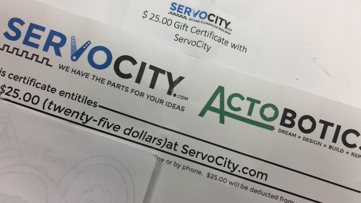 DarkMatter10337's tweet photo. Thank you to #actobotics #servocity #redfishrobotics for the gift certificate drawing at La Regionals. https://t.co/8YUkDkYwt8