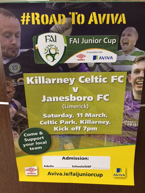 Healyinsurances's tweet photo. good luck to @killarneyceltic in the QTR final of FAI Junior cup - saturday 7pm in Killarney - #roadtoaviva @AVIVAStadium @AVIVAIRELAND https://t.co/z36ngNS8pL