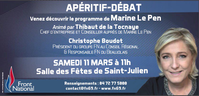 A l'invitation de @ChBoudot et du @FN69_officiel je présenterai Samedi le Programme économique de @MLP_officiel