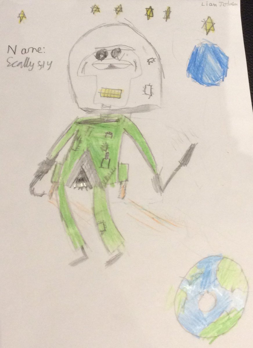 MaryEltonPS's tweet photo. WOW! Check out some of Year 4's attempts at a #spacejacker inspired character following their visit from author Huw Powell @Spacejackers https://t.co/wkyv6gdsuH