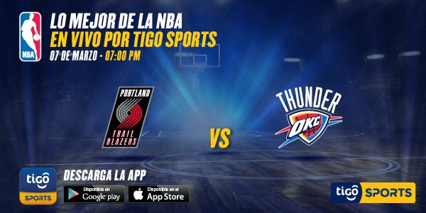 foxdeportes_sv's tweet photo. #NBAxTS | HOY EN VIVO
@okcthunder vs @trailblazers a las 7:00 pm. Canales 300, 801 HD y en la #AppTigoSports: https://t.co/qQWhbIZfRh https://t.co/beawFcsthc