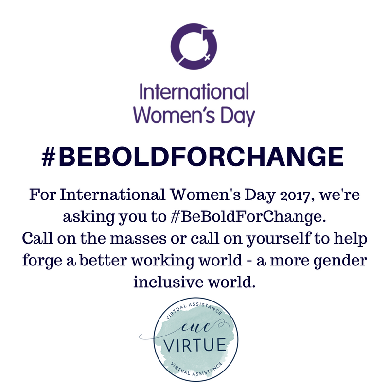 cueVirtue's tweet photo. International Women's Day 2017! Lets help forge a better working world - a more gender inclusive world. #BeBoldForChange. https://t.co/fmRAY5kv75