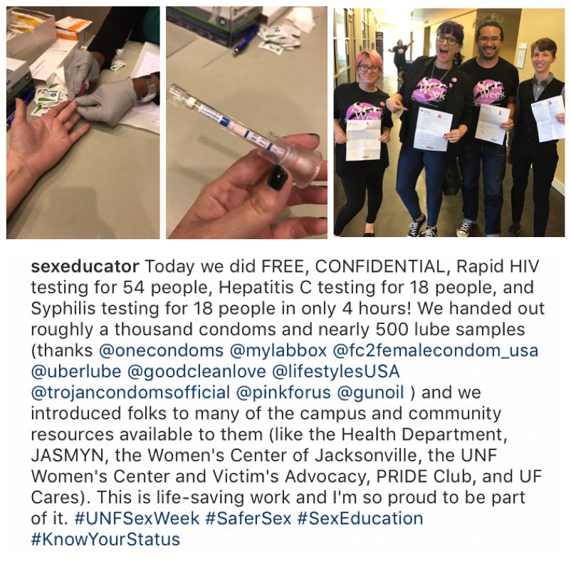 SexPositiveEd's tweet photo. Today we did FREE HIV tests for 54 ppl, HepC for 18 ppl, &amp; Syph for 18 ppl in 4hrs &amp; gave out almost 1k condoms! #UNFSexWeek #KnowYourStatus https://t.co/UykXyMtijt