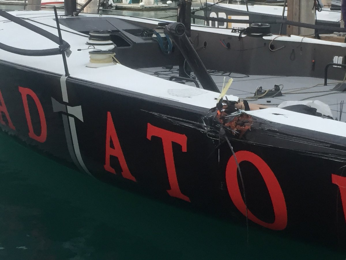 Dramatic collision between Sled and Gladiator retires the new boat for the remainder of the event. #52SUPERSERIES