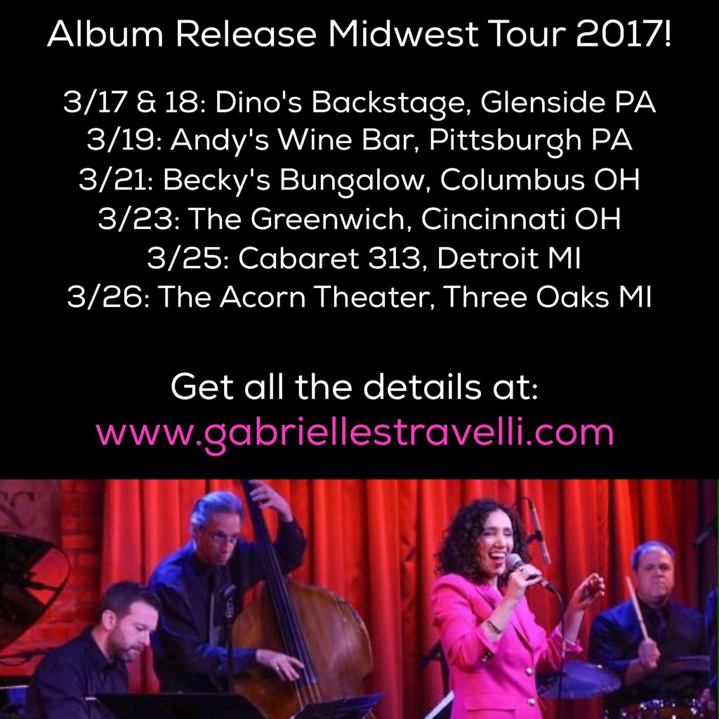 Our Midwest tour kicks off next week! Are we coming to you or someone you know? Join us! gabriellestravelli.com for full info. #livemusic