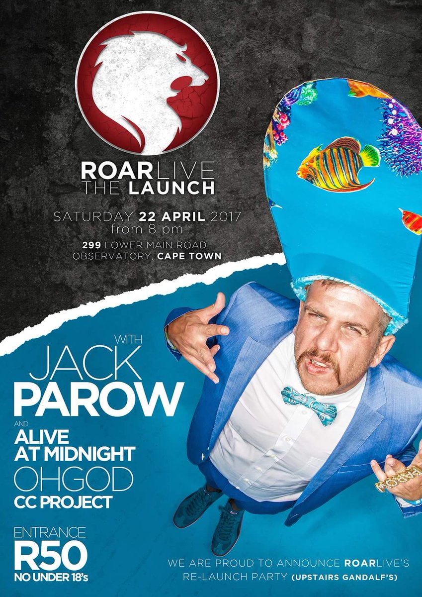 ROAR Live launch!! <a href="/JackParrow/">Ho Cong Thuan</a> and friends! Catch <a href="/JackParrow/">Ho Cong Thuan</a>, <a href="/AliveatMidnight/">Alive at Midnight</a>, <a href="/OhGo/">Aries Kurniawan</a> and <a href="/CCproject/">counterculture</a> on the 22 April 2017 for only R50!!