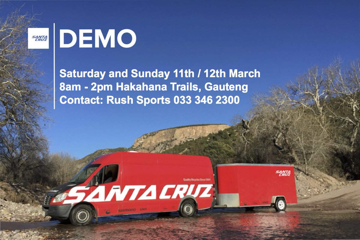 Rush Sports (@_rushsports_) on Twitter photo Our #DemoTour is in Gauteng this weekend. Visit <a href="/HakahanaTrails/">Hakahana Trails</a> on Saturday or Sunday to ride your dream <a href="/santacruzbikes/">Santa Cruz Bicycles</a> / <a href="/julianabicycles/">julianabicycles</a> Our #DemoTour is in Gauteng this weekend. Visit <a href="/HakahanaTrails/">Hakahana Trails</a> on Saturday or Sunday to ride your dream <a href="/santacruzbikes/">Santa Cruz Bicycles</a> / <a href="/julianabicycles/">julianabicycles</a>