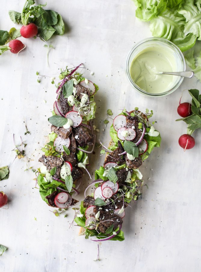Open Faced Steak Sandwich with Avocado Horseradish. - How Sweet It Is