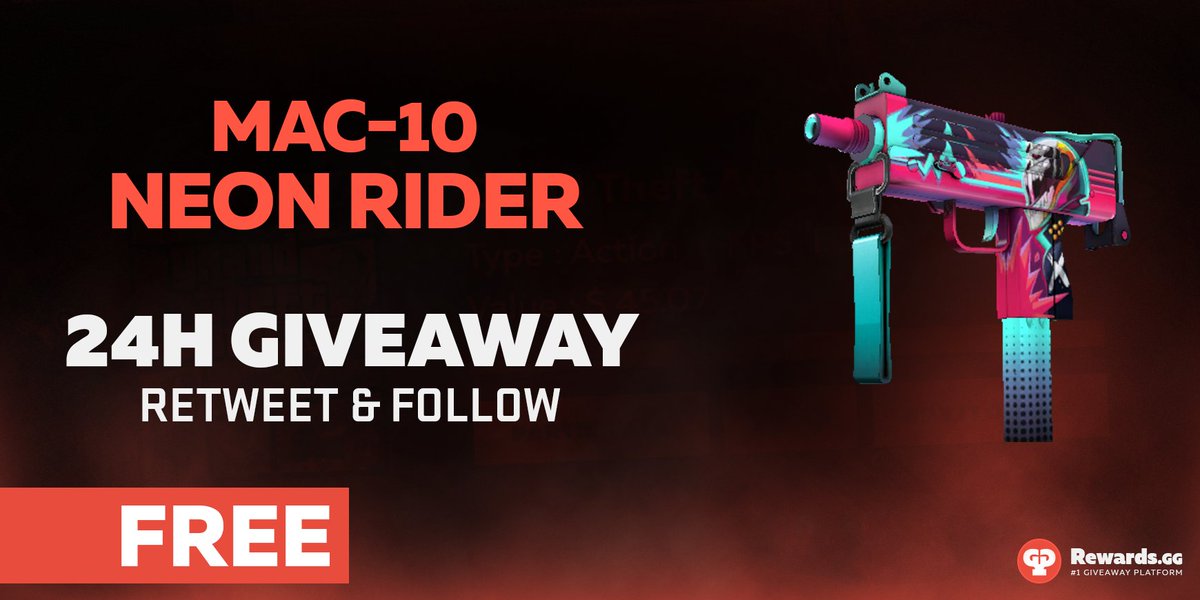 RewardsGG's tweet image. 24H FREE GIVEAWAY! Retweet and Follow @RewardsGG to win a MAC-10 | Neon Rider (Factory New) #Free #Giveaway