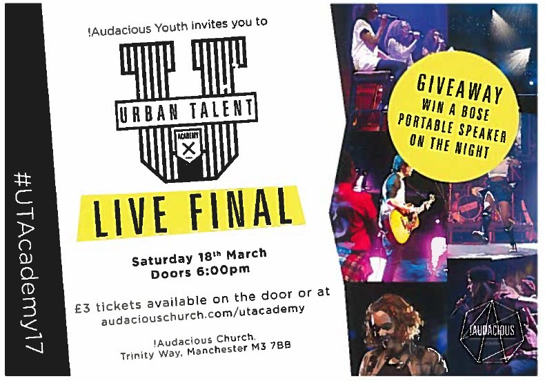 SCA_Community's tweet photo. Show your support for SCA students Lauren, Favour and Brandon performing @Audacious_Youth Urban Talent Academy Live final on 18 March 2017 https://t.co/md5K0E7xX7
