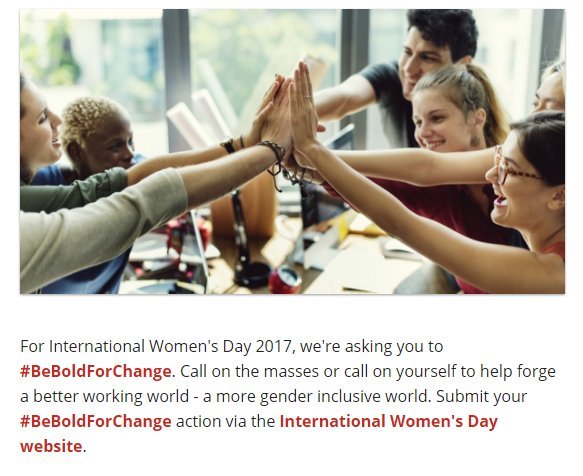 #BeBoldForChange and lend your support via a #Thunderclap to help drive wider awareness about gender parity bit.ly/IWDthunderclap