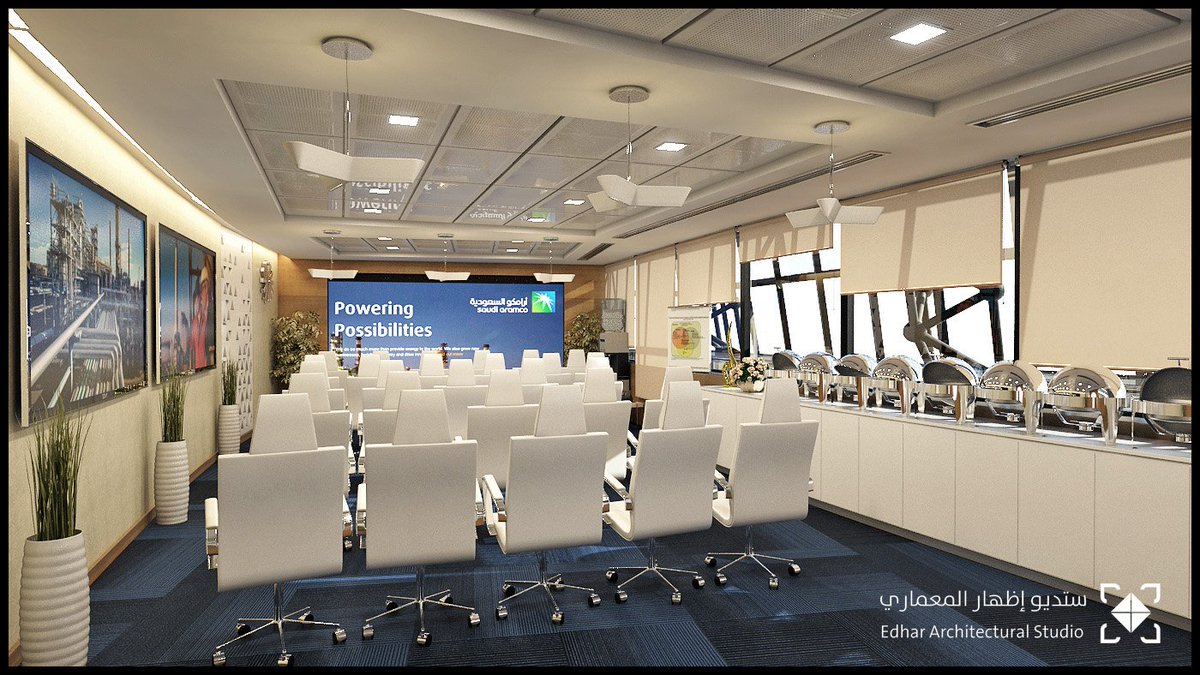 Edhar_Arch's tweet image. ARAMCO Interior Design for Multi-Purpose Hall