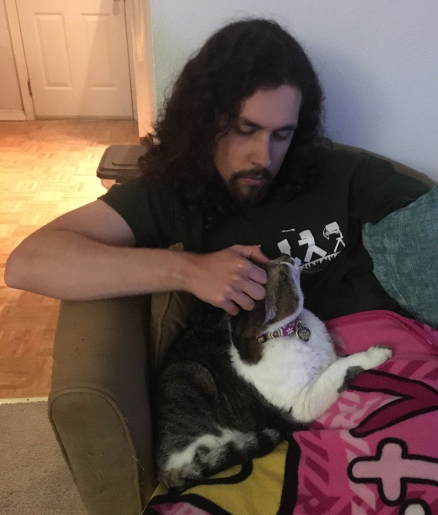 dawnlynx's tweet photo. Aww, Charm knows when Jer is sick and tries to help. #sickson #fatcat #cat #devonrex https://t.co/8n5xPsmyXP