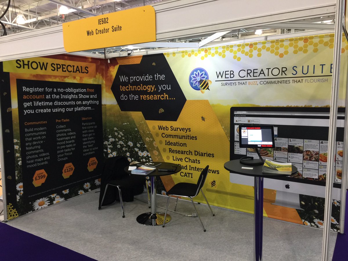 And we're here!! <a href="/webcreatorsuite/">Web Creator Suite</a> at @InsightShow Stand IE502 today. Come and see us. #mrx