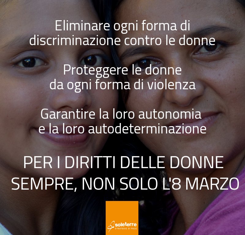 Soleterre_it's tweet photo. Eliminare discriminazioni e violenza contro le donne è un dovere per tutti ovunque! 
#8marzo #DirittiDelleDonne #stopviolenzacontroledonne https://t.co/HkX96ocnuW