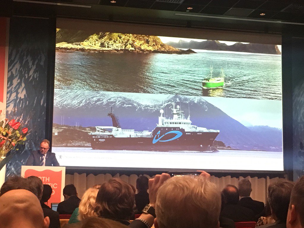 SevillaZiegler's tweet image. Norway fisheries minister shows electric fishing vessel (top) and one with plant to process by-products #NASF2017