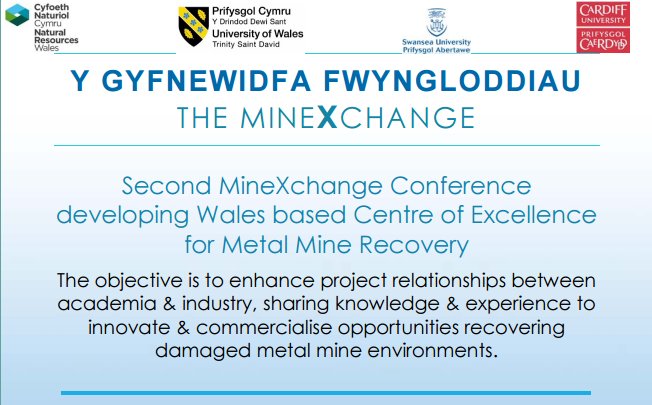 MiningRemAuth's tweet image. We’re at the #mineXchange conference in Lampeter today to talk about the research we&apos;re doing on the treatment of metal mine water in #Wales