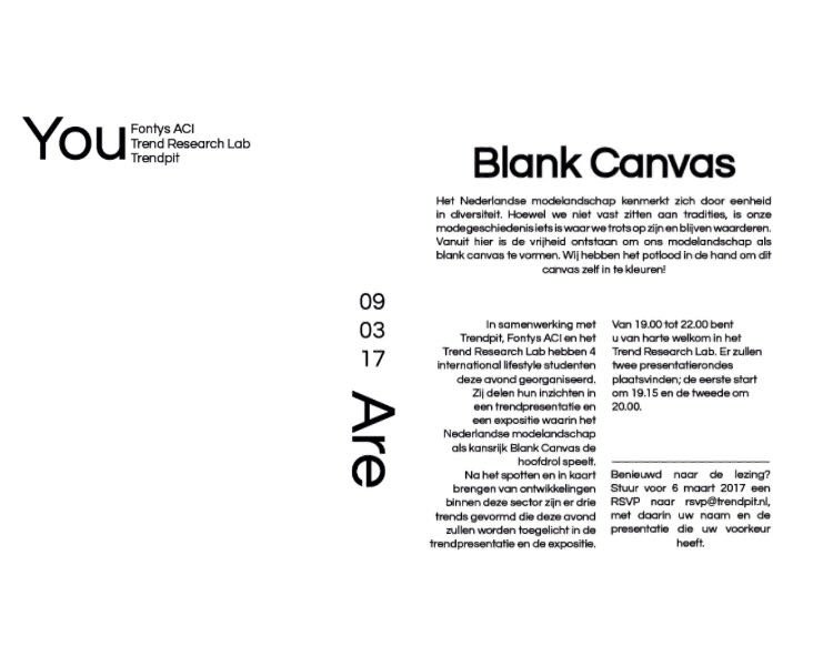 Blank Canvas > Kom je ook naar deze trendpresentatie en expo over het NL modelandschap op 9 maart in Tilburg? RSVP-info in invite.
