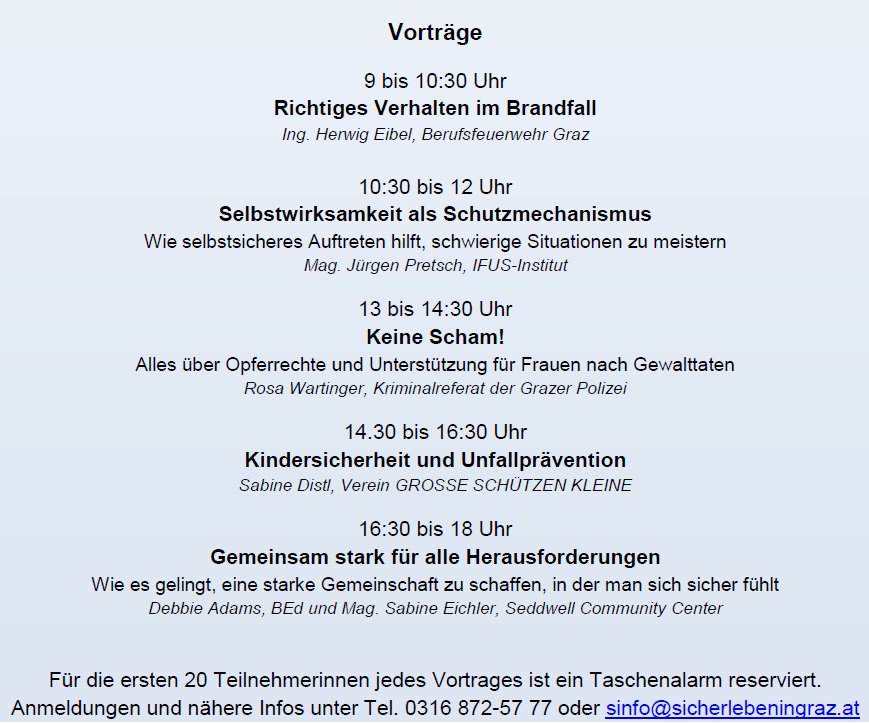 PolizeiStmk's tweet photo. An alle Frauen&amp;Mädchen:
Seid dabei beim Vortrag #GemeinsamSicher mit FRAUEN am 9.März im SINFO. Anmeldung unter: sinfo@sicherlebeningraz.at https://t.co/EFYJY0xHAJ