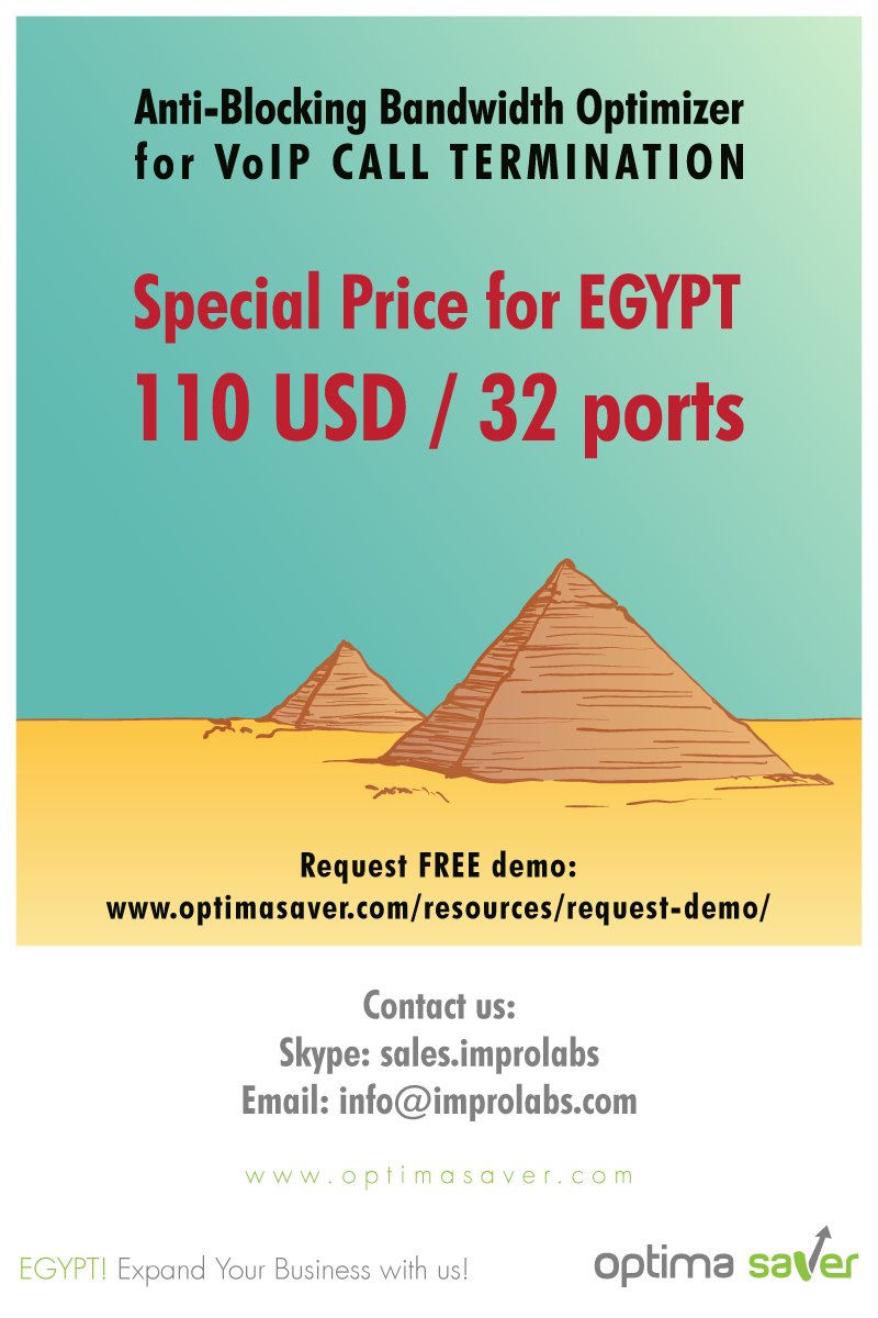 Improlabs_Pte's tweet photo. SPECIAL OFFER for EGYPT! Get Optima Saver 110$ USD/32 ports! Check https://t.co/3p2IXT36Zk  #Egypt_Blocked_Voip_Apps #VoIP #voip #egypt https://t.co/2w8tjBAWBU