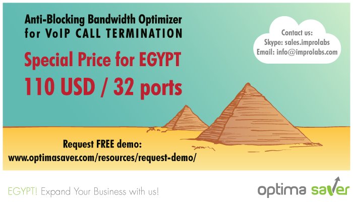 Improlabs_Pte's tweet photo. SPECIAL OFFER for EGYPT! Get Optima Saver 110$ USD/32 ports! Check https://t.co/3p2IXT36Zk  #Egypt_Blocked_Voip_Apps #VoIP #voip #egypt https://t.co/2d3EiRhy5E