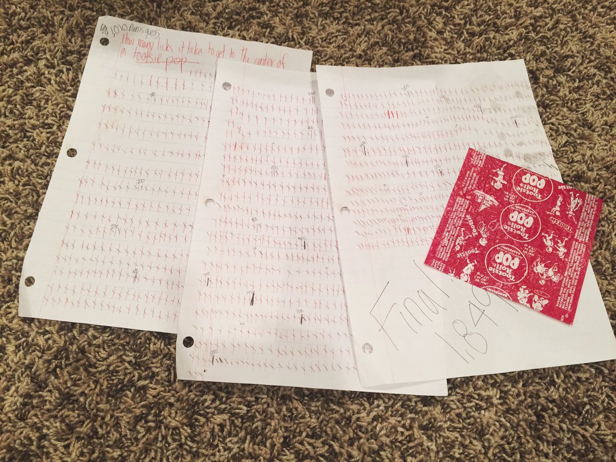 ckilhefner11's tweet photo. Back when I had nothing more important to do- you heard it folks, the age old question has been answered: 1,849 licks to get to the center. https://t.co/pjkX3w4A2W