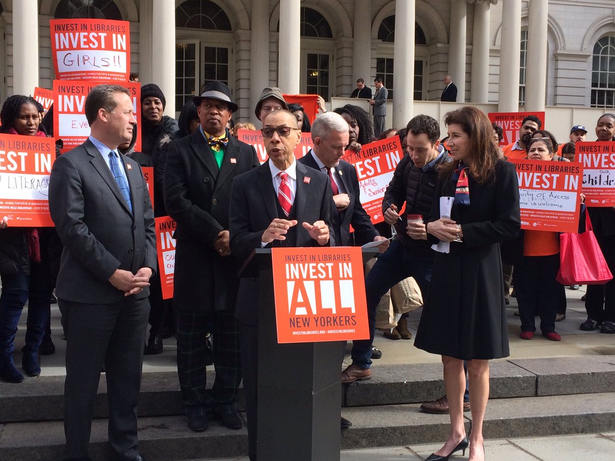QPLNYC's tweet photo. "As we speak, doors are opening at our libraries...All we're asking for is to expand those opportunities and services." — #LibraryDennis https://t.co/lAZ9Ib5xxk