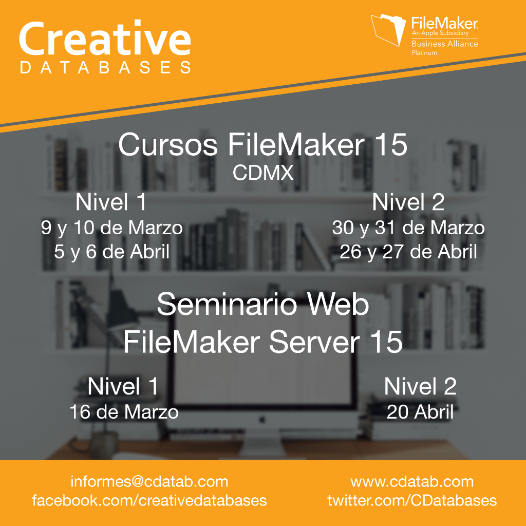 FileMakerlatino's tweet image. ¡Aprende + sobre la plataforma #FileMaker! Con los #cursos de #FileMaker15 impartidos por @CDatabases #México ➤ spr.ly/60138XUQL