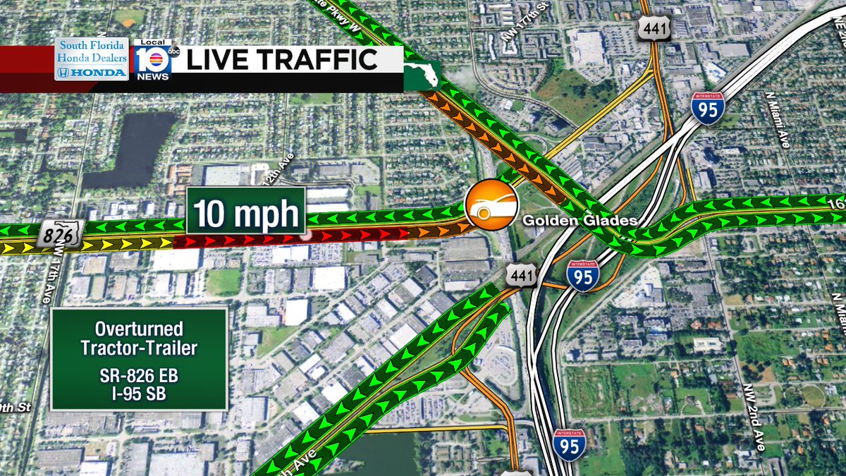 Overturned Tractor-Trailer on SR-826 EB at I-95 #traffic https://t.co/YMlJoMobtN