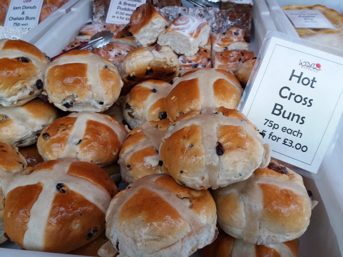 Scrumptious hot cross buns this Saturday. Maybe it won't rain! #food #foodie #farmersmarket #markets