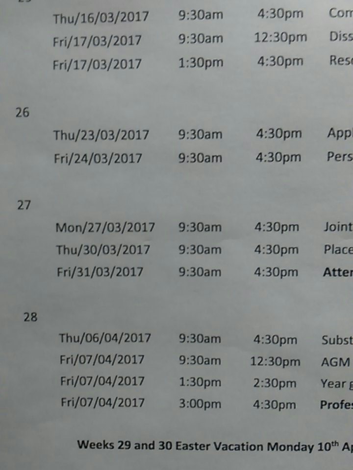 ClinPsyD_Hull's tweet photo. Year 5 - please note mistake on timetable re Leeds teaching. Should be 20th not 27th. Check your emails please @jenadamspsy @RossClinPsyD https://t.co/T6EocNCZsF