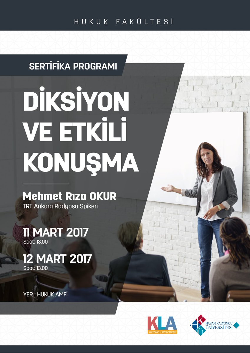 Bu Hafta Sonu (11-12 Mart) Gerçekleşecek Olan 'Diksiyon ve Etkili Konuşma' Sertifika Programımıza Tüm Hukuk F. Öğrencilerini Bekliyoruz!