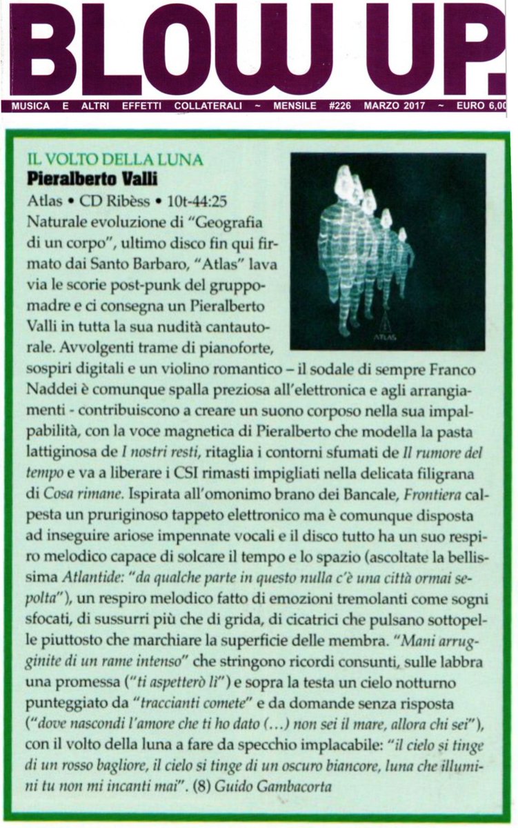 P_Alberto_Valli's tweet photo. "Un suono corposo nella sua impalpabilità, con la voce magnetica di Pieralberto Valli..." - La #Recensione di Blow Up (8/10) https://t.co/iXg6pOG1Xp