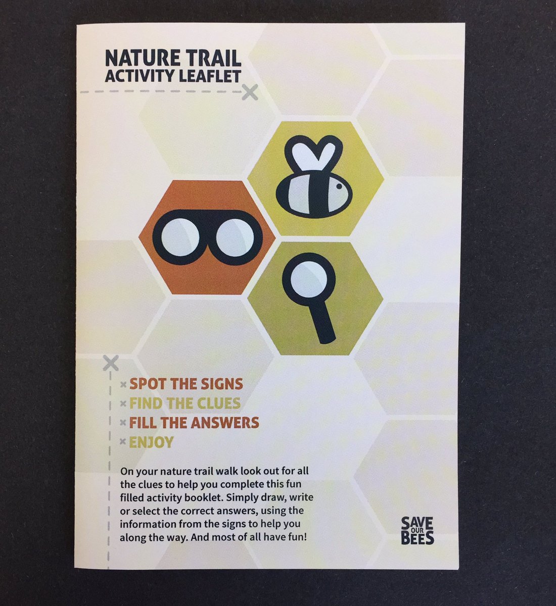 KateArbonDesign's tweet photo. Design of my kids nature trail leaflet about bees! 
#nature #leaflet #graphicdesign #layout #illustration #bees #savethebees #graphicspca https://t.co/IdRPzsoAIP