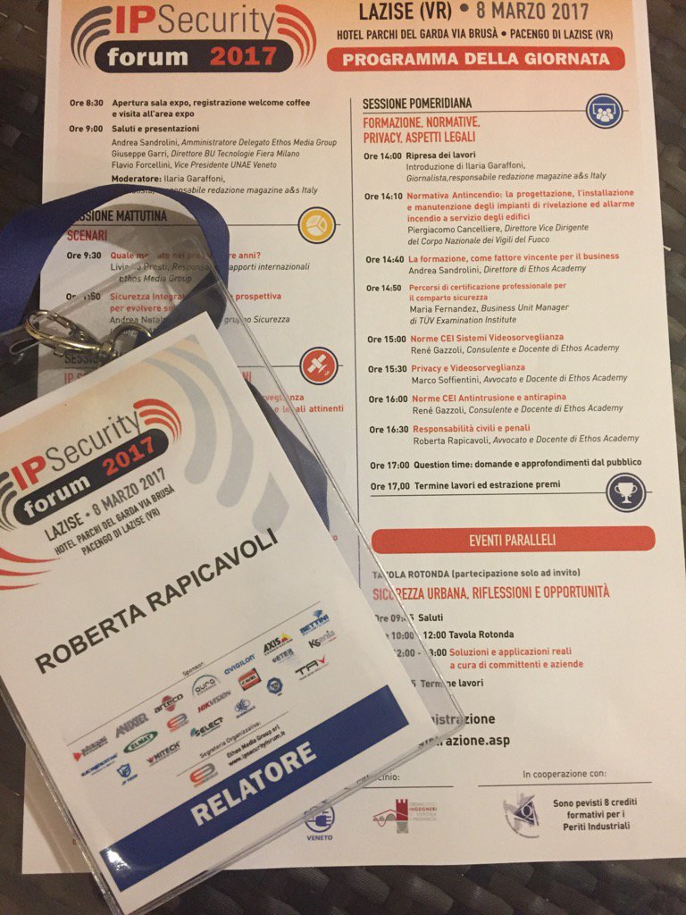 RRapicavoli's tweet photo. Si parte con il pomeriggio dedicato ai profili normativi. Alle 16.30 mio intervento. #IPsecurityforum @SecSolution https://t.co/W51opMlwQb