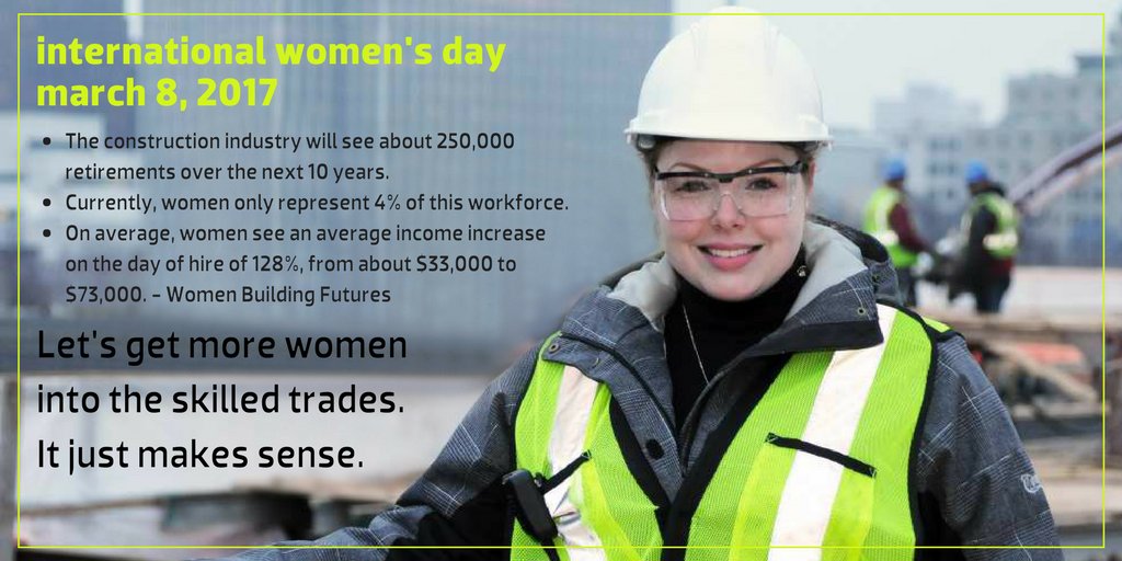 BuildForceCan's tweet image. Getting more women into the skilled trades can significantly improve their standard of living. It's a win-win. #InternationalWomensDay