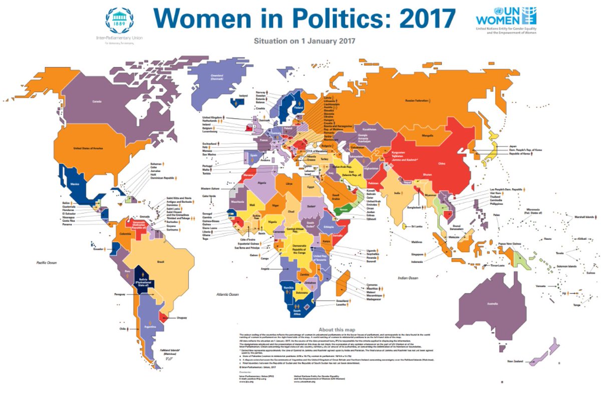 UN's tweet photo. 2017 #WomeninPolitics map from @UN_Women &amp; @IPUparliament shows women’s representation stagnating: https://t.co/MREY41FbN8  #CSW61 https://t.co/yX8aTDHb5R