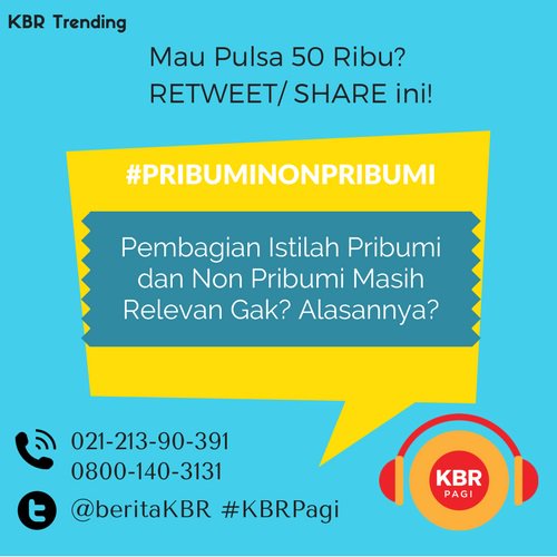 beritaKBR's tweet image. Yang mau pulsa 50 rb, mari merapat, RETWEET, kirim komen via WA 0812-118-8181 atau mention dgn tagar #KBRPagi. Ditunggu dari skrg.