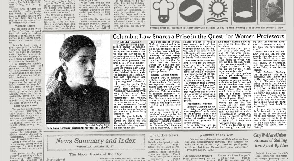 NYTArchives's tweet image. Happy Birthday Ruth Bader Ginsburg! In 1972 she became the first female full professor at Columbia Law School. nyti.ms/2n856OA