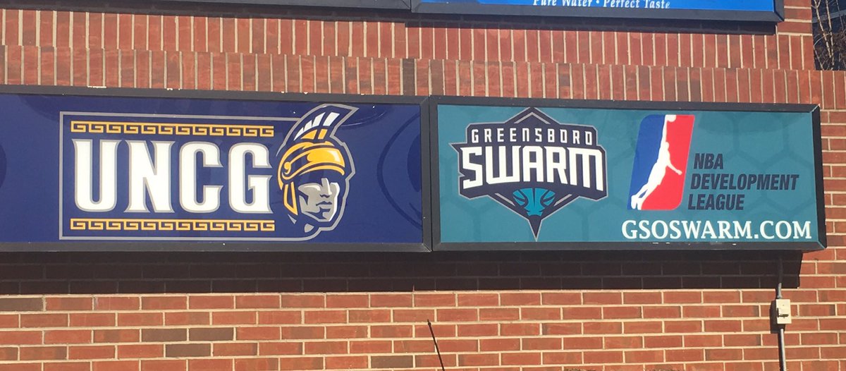 greensboroswarm's tweet photo. From one @Gbocoliseum team to another, good luck tonight @UNCGBasketball !!! #GoGSO https://t.co/403AxQj4WG