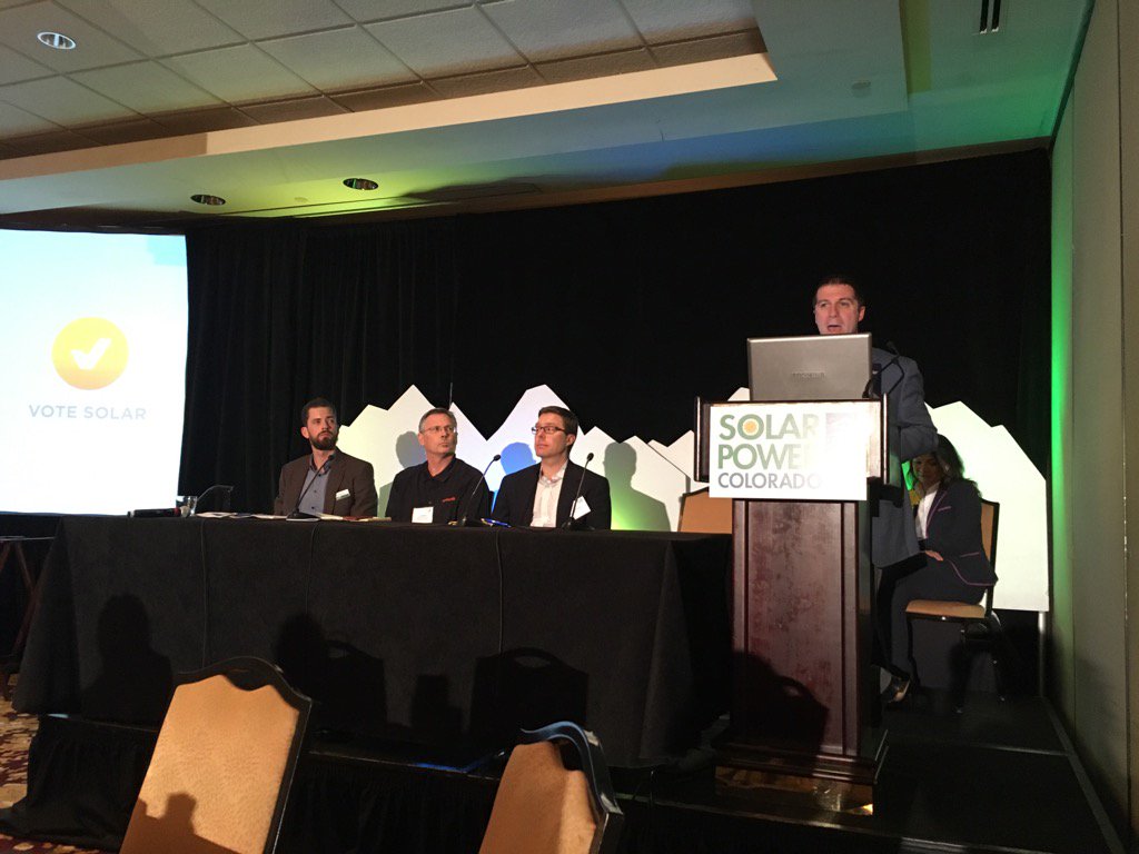 JessicaScottNC1's tweet photo. Joe Periera from @COEnergyOffice moderating Low Income Solar Access panel at #SolarPowerColorado https://t.co/l6I6rFqvjf