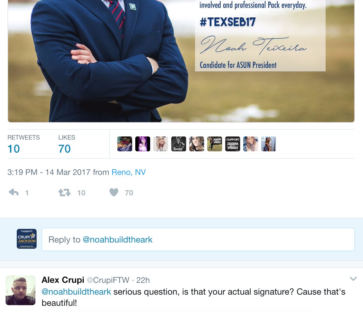 TheGreatGattis's tweet photo. #CrupiJackson17 complemented the competition during campaign season. 
#TexSeb17 made a petty sign in response to a standard sign.
(go vote!) https://t.co/9OVIejqCdi