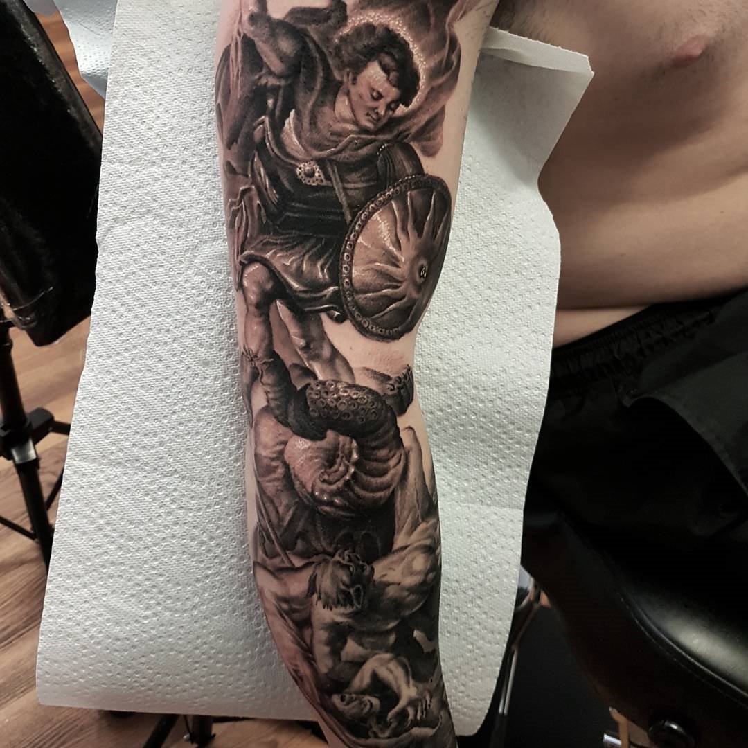 Saint Peter and Paul Cathedral outer full sleeve arm tattoo black and grey  realism London