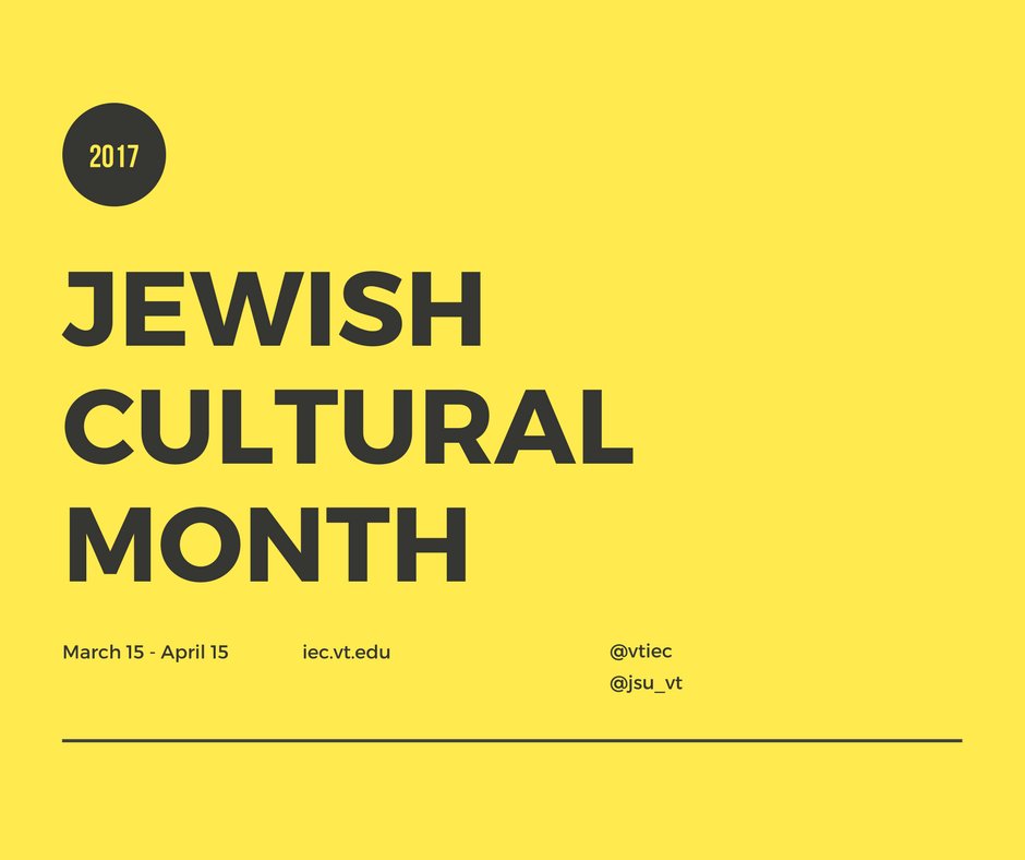 VT_CCC's tweet photo. Did you know it's Jewish Cultural Month at @virginia_tech? #VTJCM
@inclusiveVT @vtdsa @jsu_vt @chabad @hillel_hokies https://t.co/6laMjwN7pM