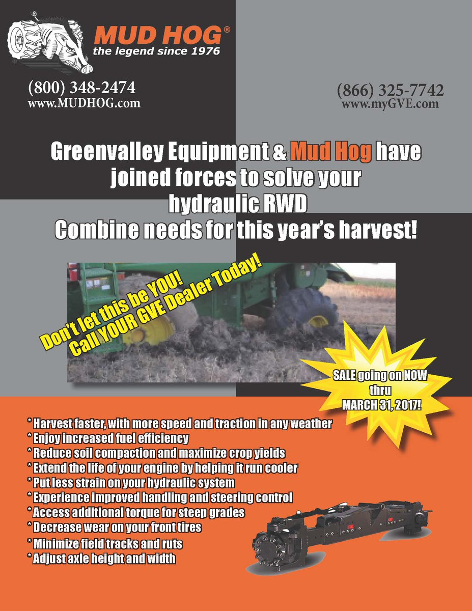 GVE_JD's tweet photo. Solve your hydraulic RWD Combine needs with GVE and Mud Hog! Sale on now until March 31st! #gve #mudhog https://t.co/bT07aC08dK