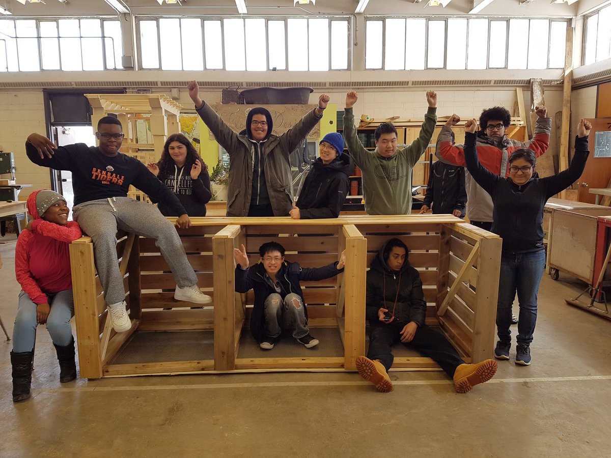 schoolgrownTO's tweet photo. Compost building day with FOYT students. They are so happy to built 3 composters https://t.co/RnuLB2oVXi