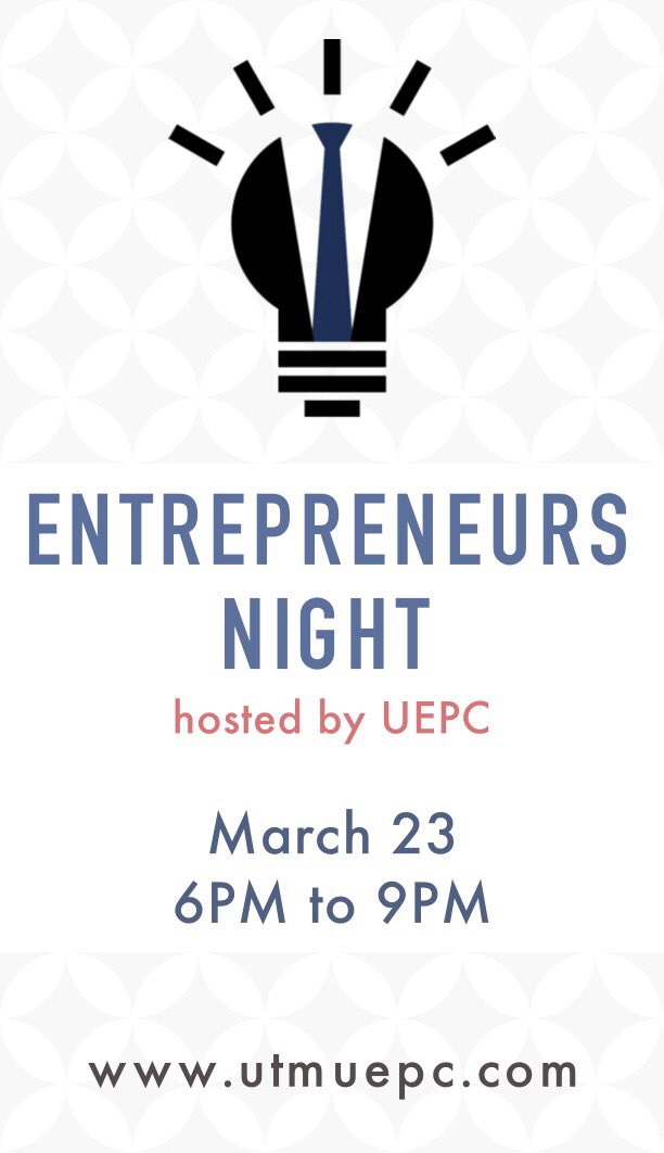 utmepc's tweet photo. 🚨 ATTENTION 🚨

Our Entrepreneurs Night is quickly approaching, you DON'T want to miss out, get your tickets now:

https://t.co/5gh5Y0Gdnt https://t.co/Q2JZqUVIUb