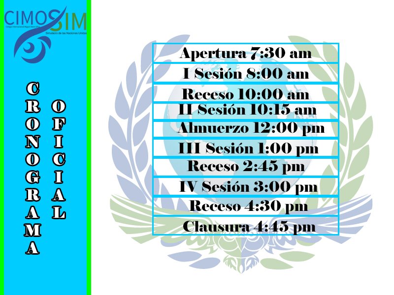 CIMOSMUN's tweet photo. ¡ATENCIÓN! Ya tenemos nuestro Cronograma Oficial #ForjadoresDeLíderes #CIMOSSIM2017 #CronogramaOficial🌐 https://t.co/YKv4wHExBj