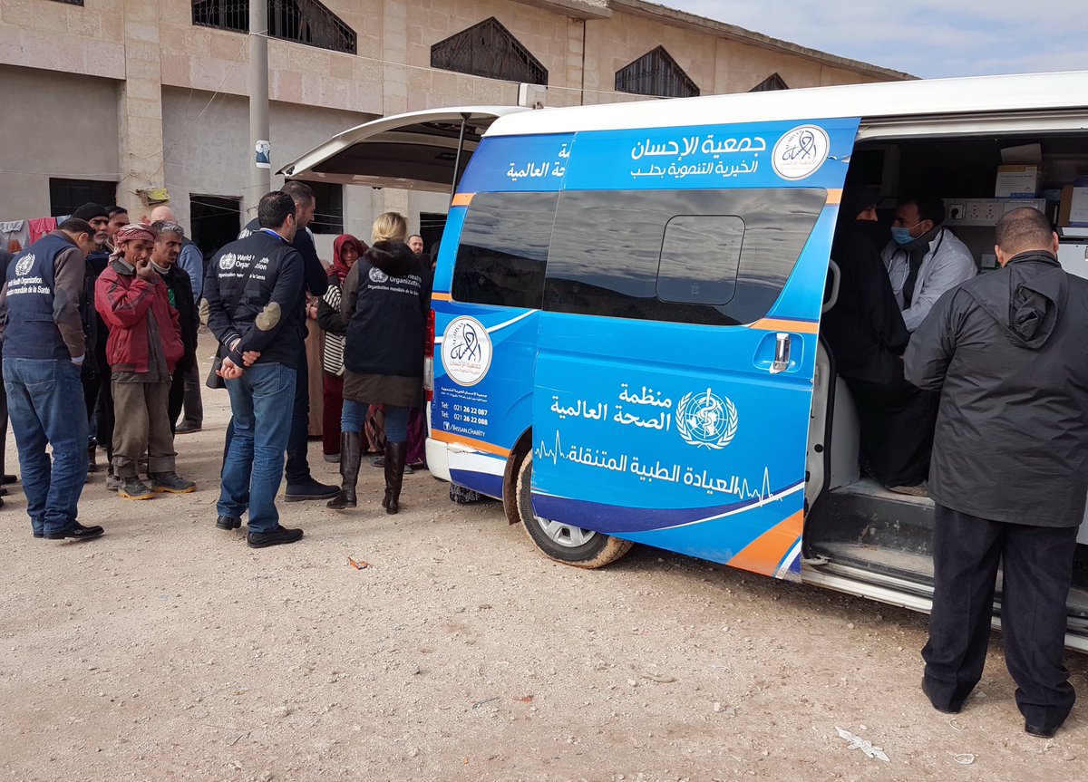 WHO's tweet photo. #Syria: Despite the obstacles, WHO has continued to support health services w/ medicines, supplies, training, mobile clinics #HealthForSyria https://t.co/Kmu0Cpx32A